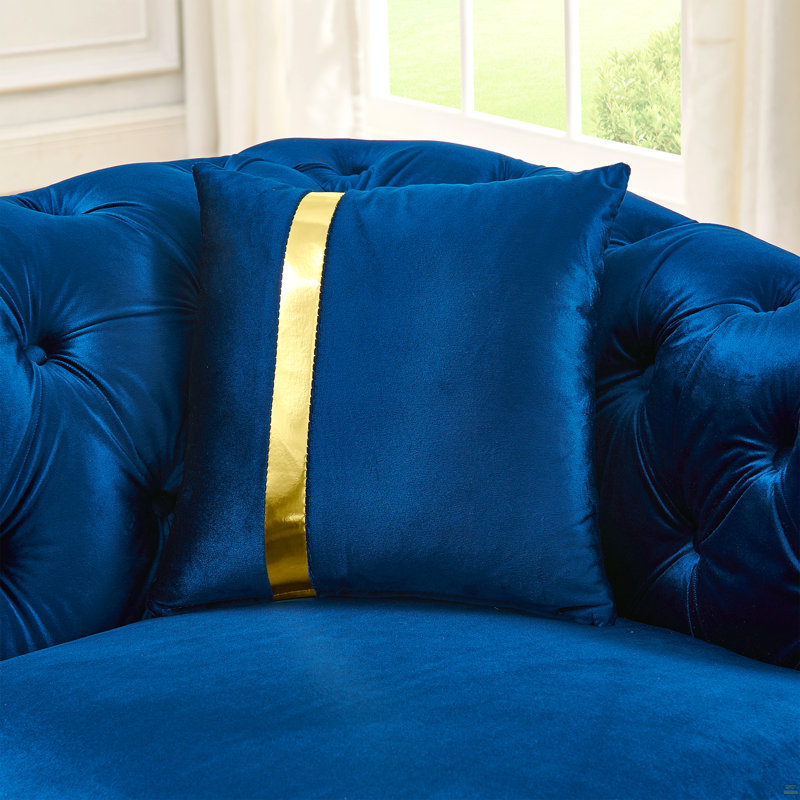 Canapé Chesterfield 84,6 pouces 3 places, H 30,3 po x l 84,6 po x P 35,2 po, Navy, 3
