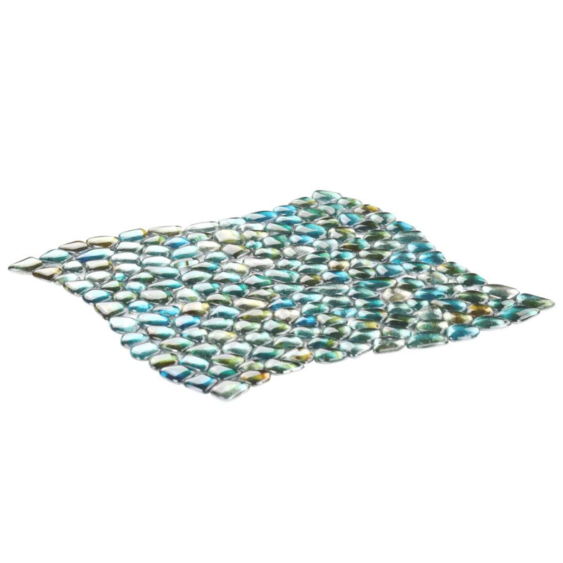 Komorebi Pebble Mineral Ice Gray Polished Glass Mosaic Tile, Juneau Spring