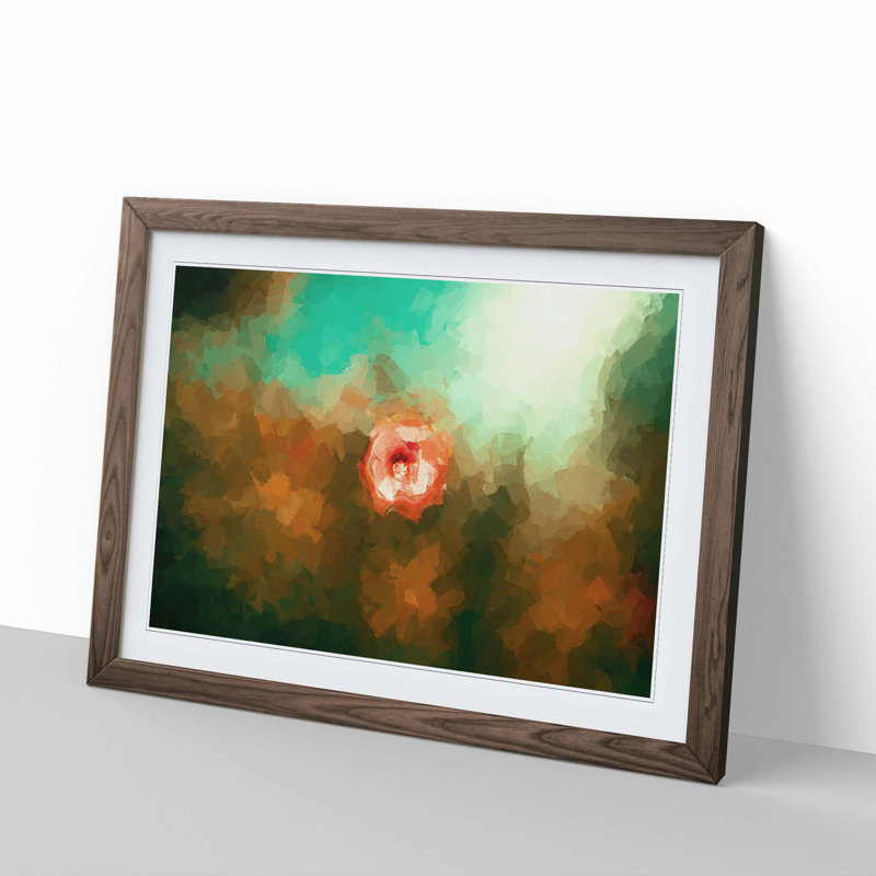 Lone Pink Flower in Abstract - Picture Frame Graphic Art Print, 50cm H x 76cm W x 2cm D, Walnut