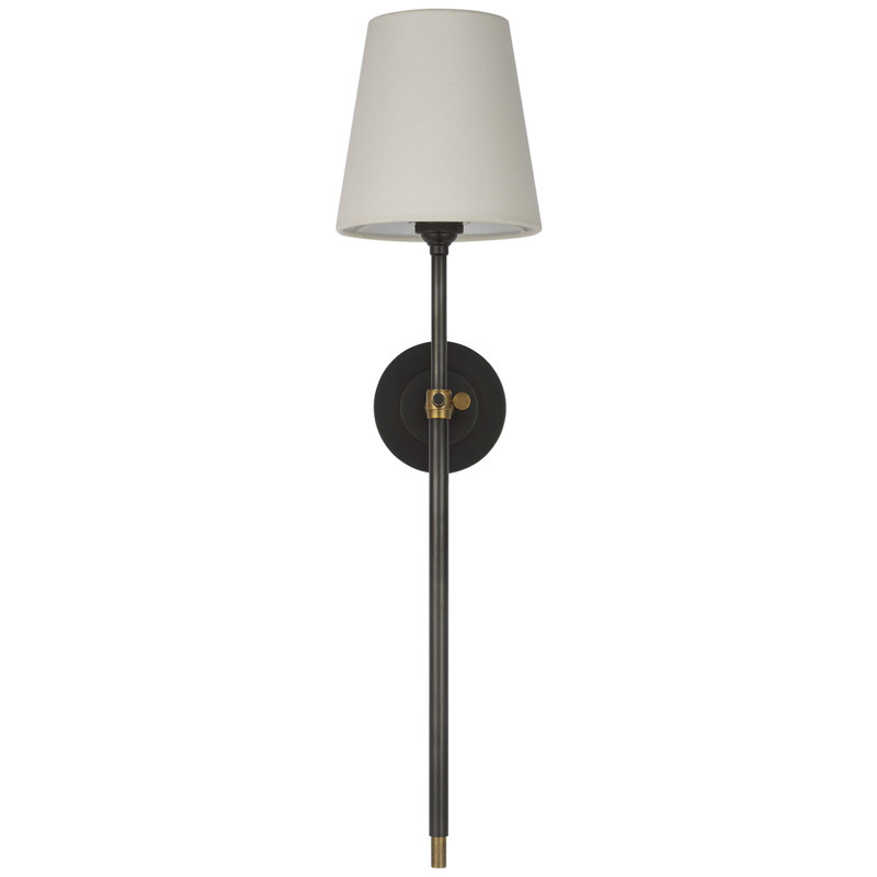 Thomas O'Brien Bryant 27" Cordless Tail Sconce with Linen Shade, Bronze/Hand-Rubbed Antique Brass