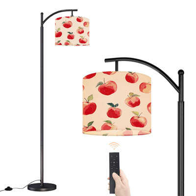 Arc Floor Lamp with Adjustable Lampshade Red Leaf Soft Beige botanical fruit apples Standing Lamp 3 Color Temperatures Dimmable Tall Pole Lamp with Foot Switch for Bedroom