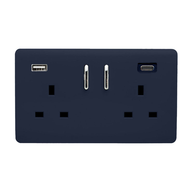 Trendi Switch 2 Gang USB 3100mA Type A & C USB Plug Socket, Navy