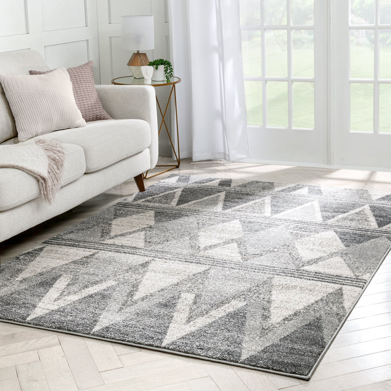 Lakel Minas Distressed Geometric Diamond Pattern Power Loom Grey Area Rug, Rectangle 5'3" x 7'3"