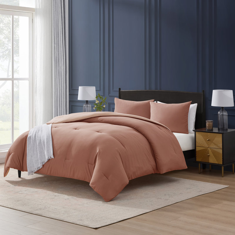 Ultra Soft Modern Reversible 3 Piece Comforter Set, Full Comforter + 2 Standard Shams, Mocha Brown/Ivory Cream