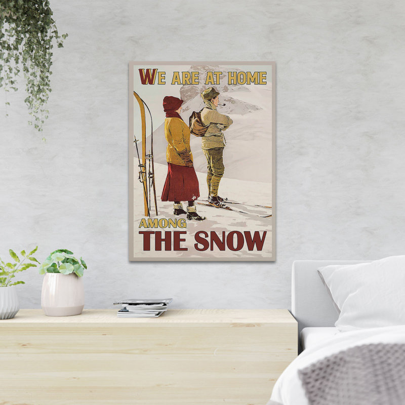 «A Young Couple Skiing - We Are At Home parmi les neiges», reproduction d'art graphique sur toile tendue 1 pièce