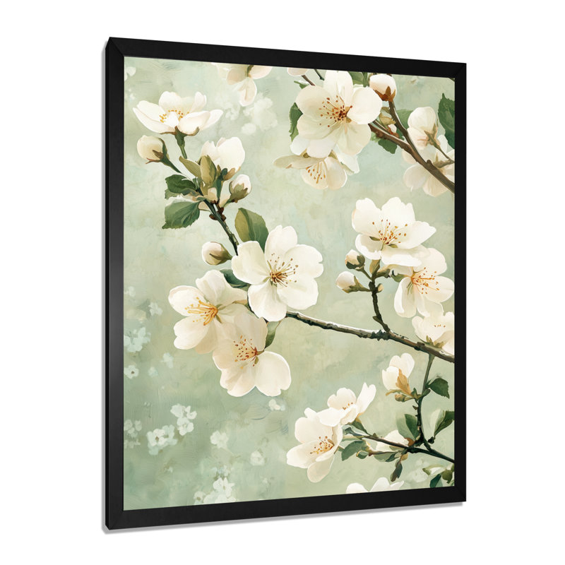 Fleurs de cerisier blanches printanières - art mural floral, salon, H 20 po x l 12 po, Noir