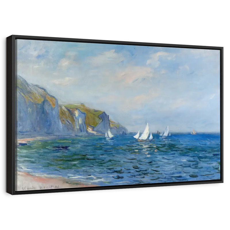 Falaises et voiliers à Pourville, Cadre flottant noir, 13 po x 9 po