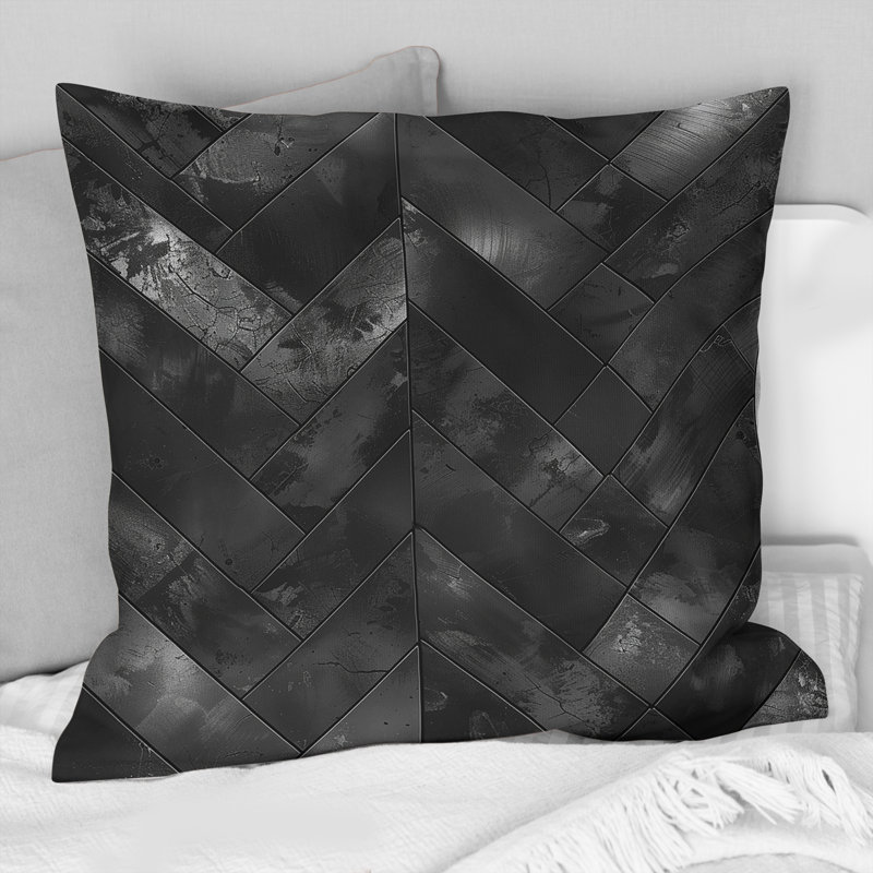 Black Grey Modern Herringbone II - Modern Throw Pillow, 18"H x 18"W