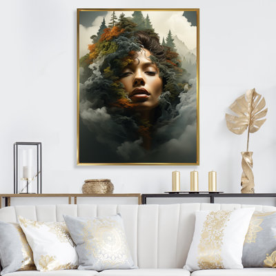 Double Exposure Woman And Mountain Echoes V - Double Exposure Wall Art