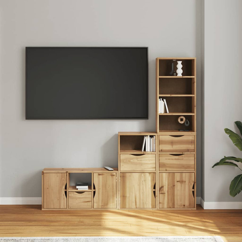 4 Piece TV Units With Storage ODDA Solid Wood Pine, Natural