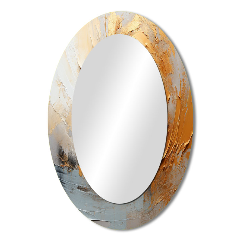 Or et beige Soft Wave Paint III - Miroir mural ovale beige, 36 po x 24 po