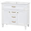 Ensemble de meuble-lavabo 36 po avec lavabo, meuble autoportant blanc avec cuve en céramique, cadre en bois massif et en MDF, tiroir supérieur rabattable, portes à fermeture en douceur, 2 tiroirs de rangement, poignées dorées-117168247