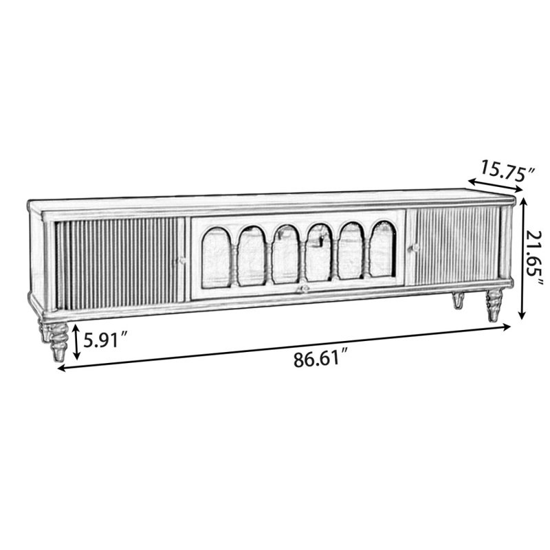Meuble télé rétro en bois massif brun, H 21,65 po x L 78,74 po x l 15,75 po