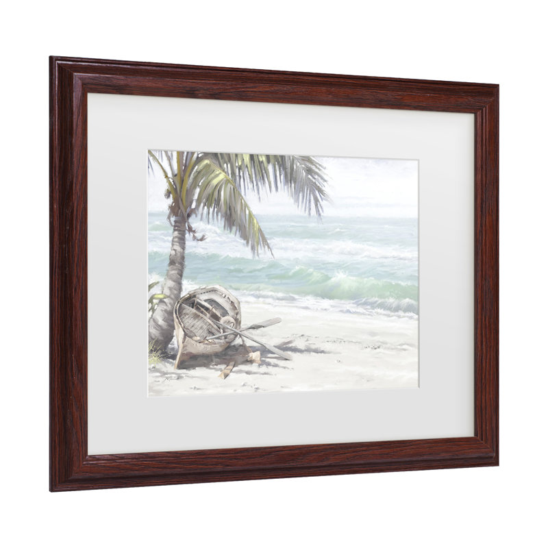 « bateau on beach », impression, H 11 po x l 14 po x p 2 po, Cadre brun