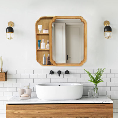 Armoire murale à miroir avec cadre de rangement en bois 31,5 "X 23,82" avec tablettes de rangement, miroir de pharmacie pour la salle de bain, le salon, le vestibule