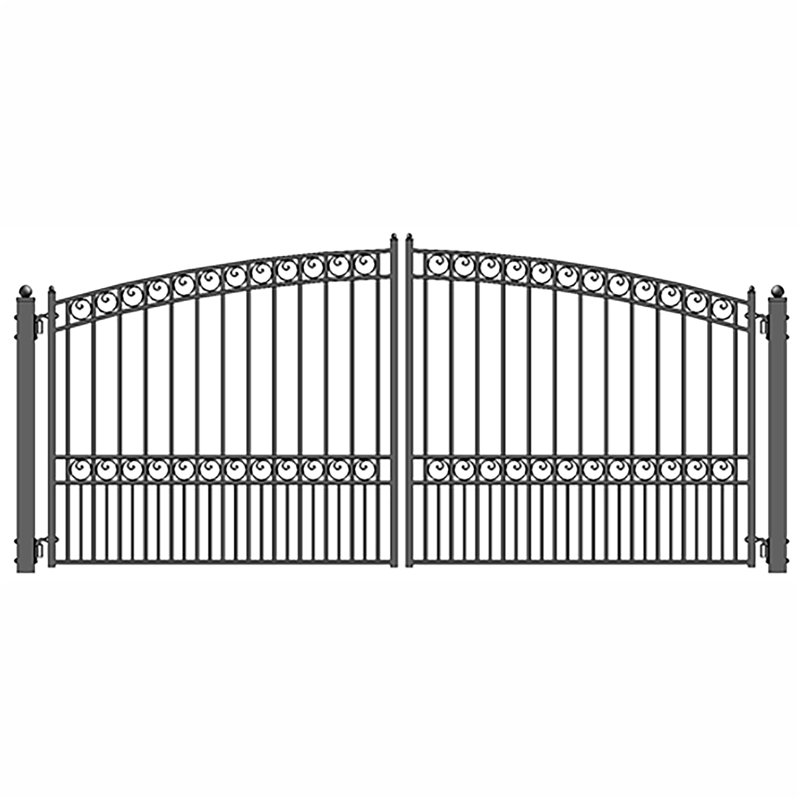 Paris Style Black Steel Dual Swing Driveway Gate with Automated Opener Kit
