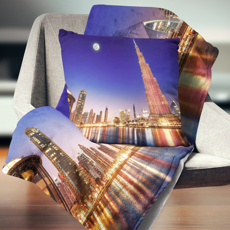 Coussin Burj Khalifa Night Landscape - Cityscape, 16 po x 1 po