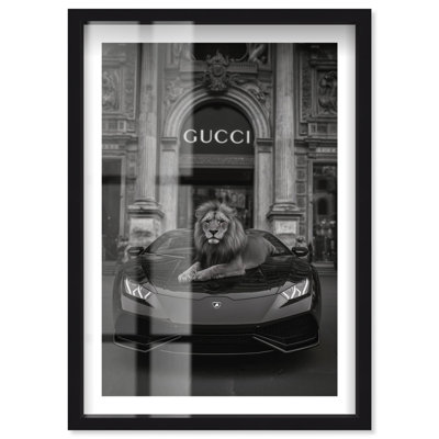 Décoration murale tendance Lion à la boutique de luxe Shadowbox par Notoriart, cadre noir, 10 x 15