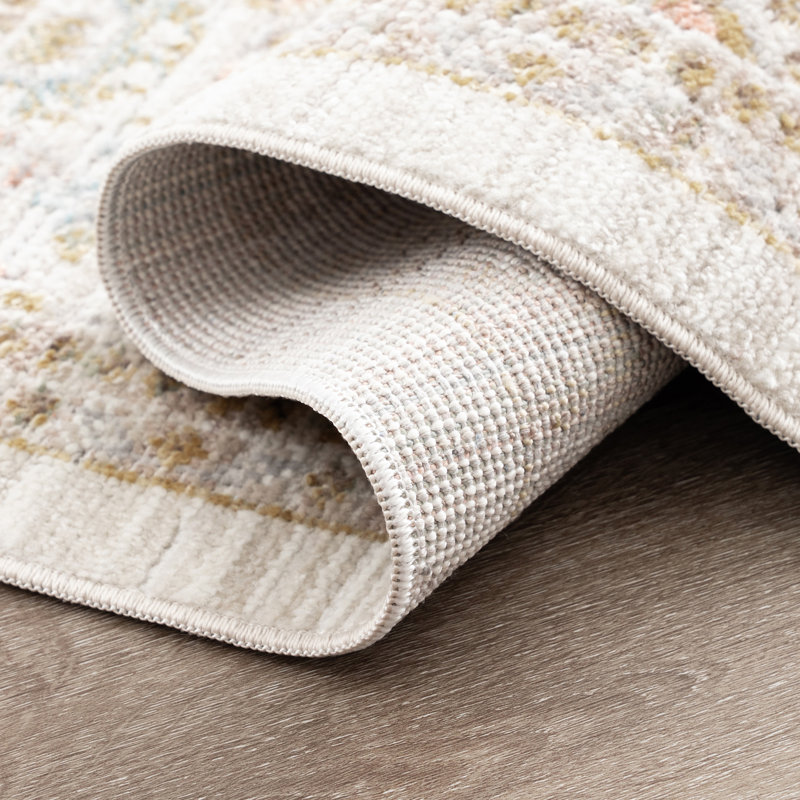 Gurpaige Traditional Oriental Cream Polyester Area Rug, Rectangle 5' x 7'