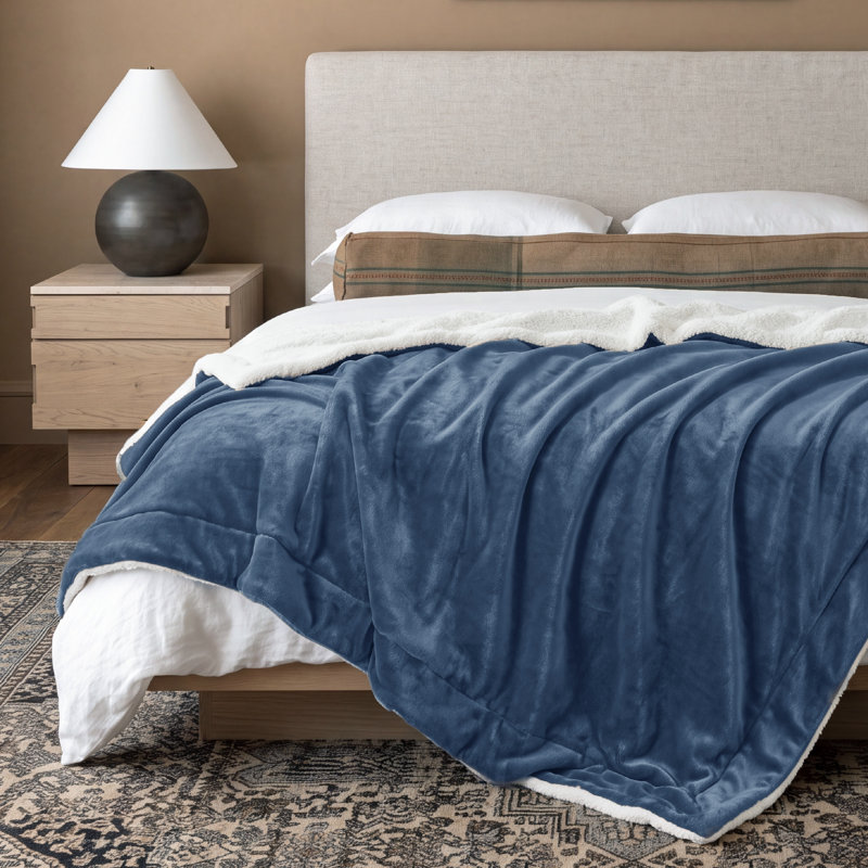 Literie GentleSoft ™ Sherpa pour lit simple / simple TG - couverture épaisse pour lit chaud toutes saisons - bleu ardoise - cadeau idéal pour les étudiants