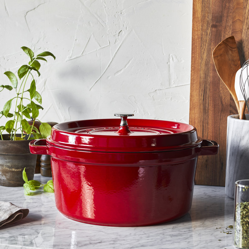 La Cocotte Cast Iron Round Cocotte, Cherry, 7 quarts