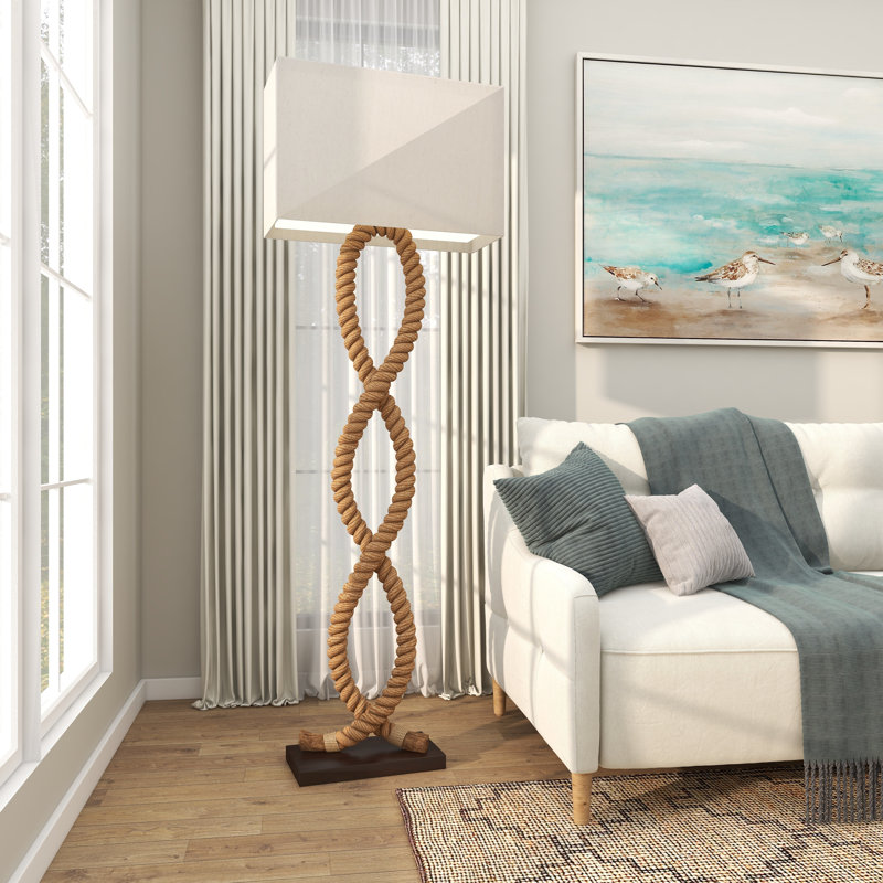 Lampe sur pied en corde de jute avec abat-jour en lin