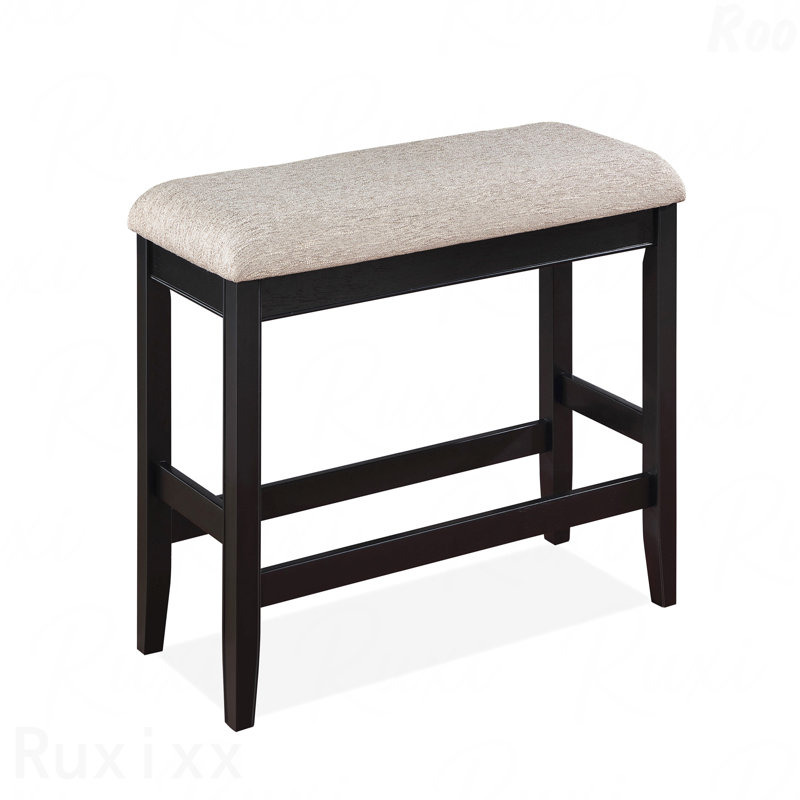 Counter Height 1-Piece Bench - Upholstered Seat With Footrest, Black