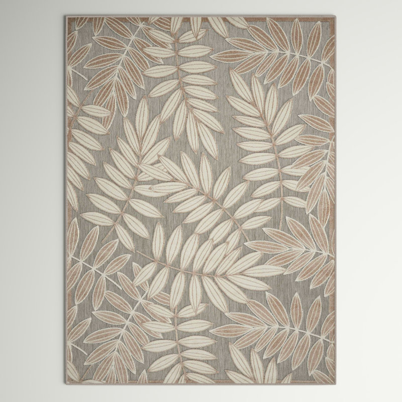 Arnhold Floral Indoor/Outdoor Area Rug in Tan/Cream/Gray, Rectangle 6' x 9'