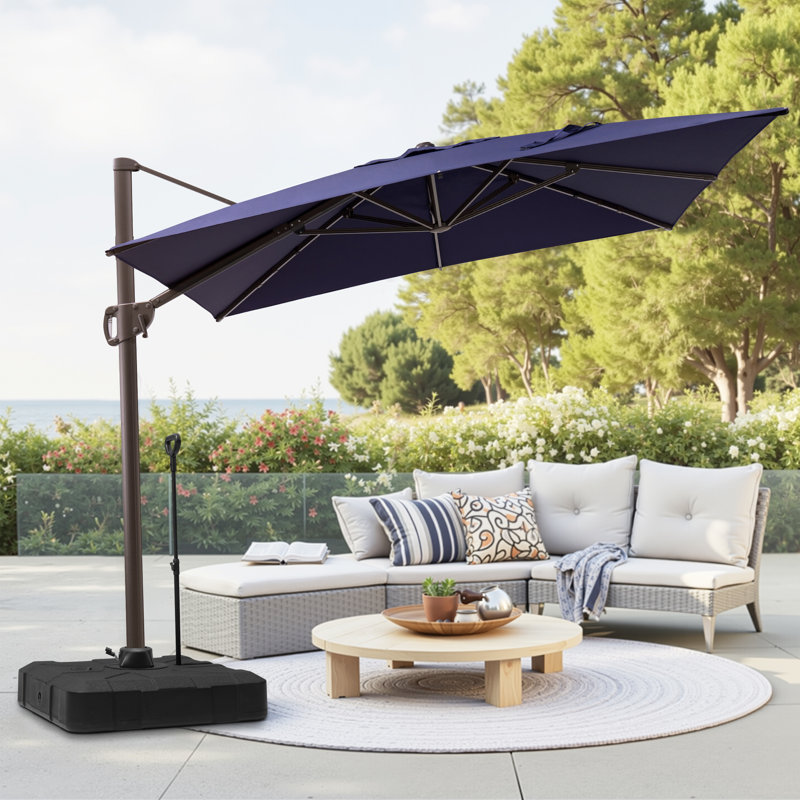  Parasol rectangulaire en porte-à-faux 11 pi x 9 pi avec base - déplaçable sans effort par une seule personne, Navy Blue