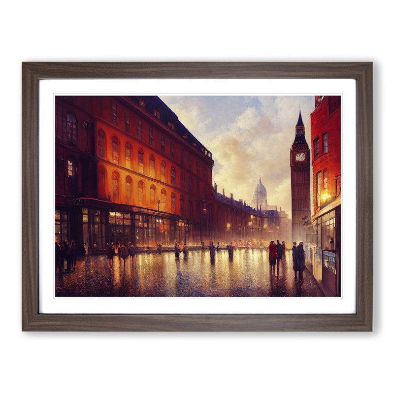 London City - Single Picture Frame Painting, 34cm H x 46cm W x 2cm D, Walnut