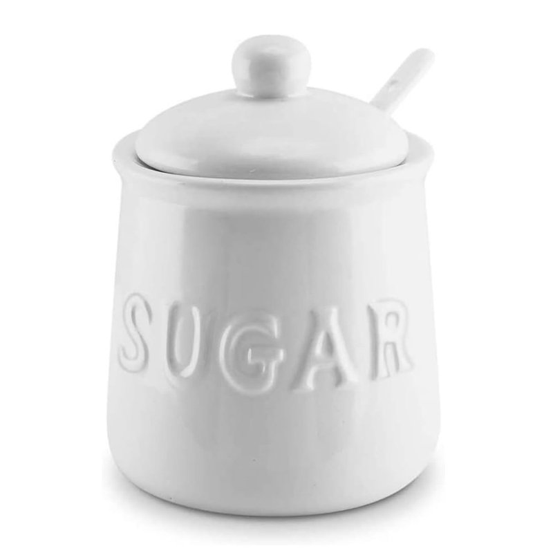 16 oz Ceramic Sugar Jar & Spoon Set - White