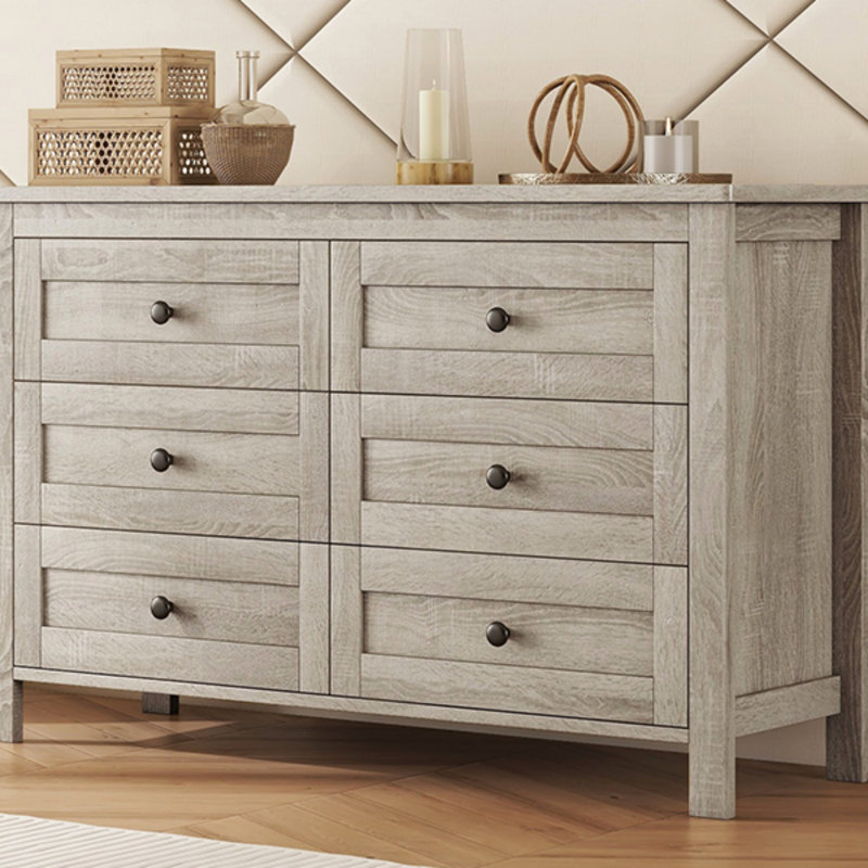 Commode en bois de style rétro avec 6 tiroirs, armoire de rangement pour chambre à coucher (commode), Gris antique