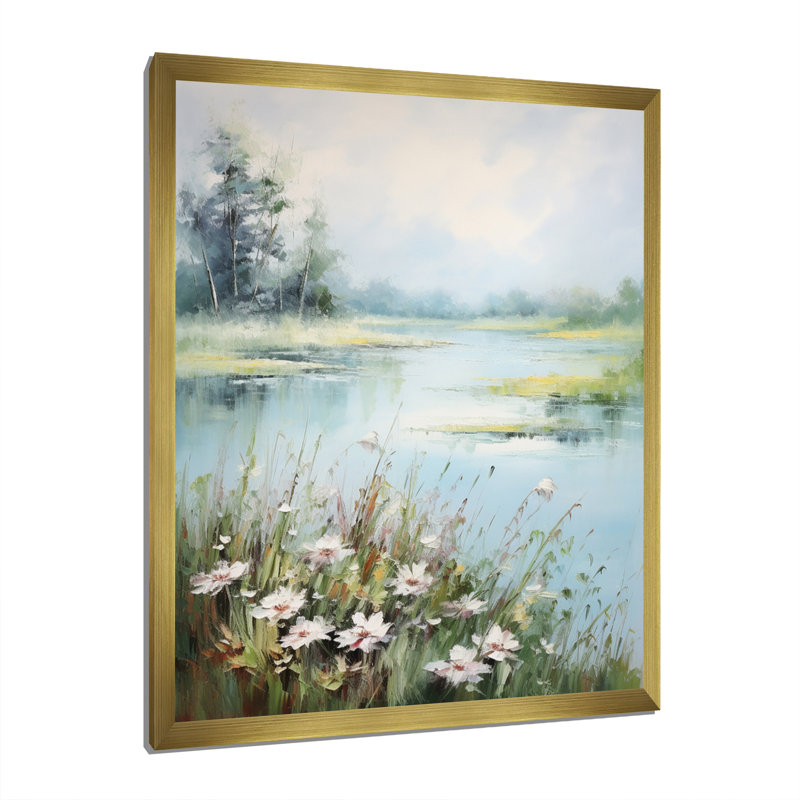 «Meadow Tranquil Waters III», art mural sur toile à motif floral, H 32 po x l 24 po x P 1 po, Cadre photo doré
