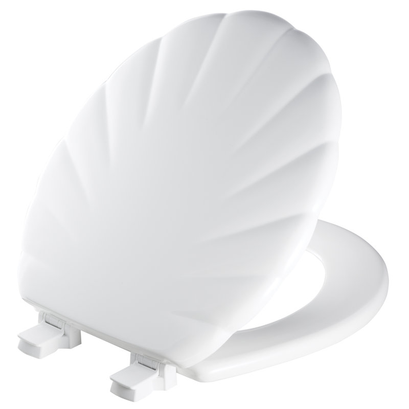Shell Sculptured Wood Toilet Seat, Easily Removes for Cleaning, Hinges Never Loosen, Round, White