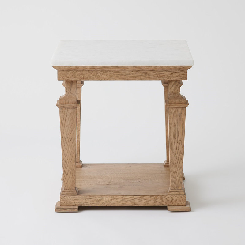 Marble End Table, White Top/Brown Base
