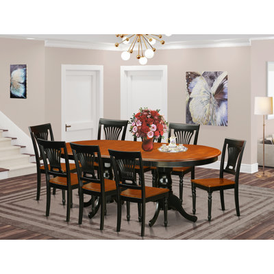 9 Piece Kitchen Table Set Includes an Oval Dining Table with Butterfly Leaf and 8 Dining Room Chairs, Black & Cherry
