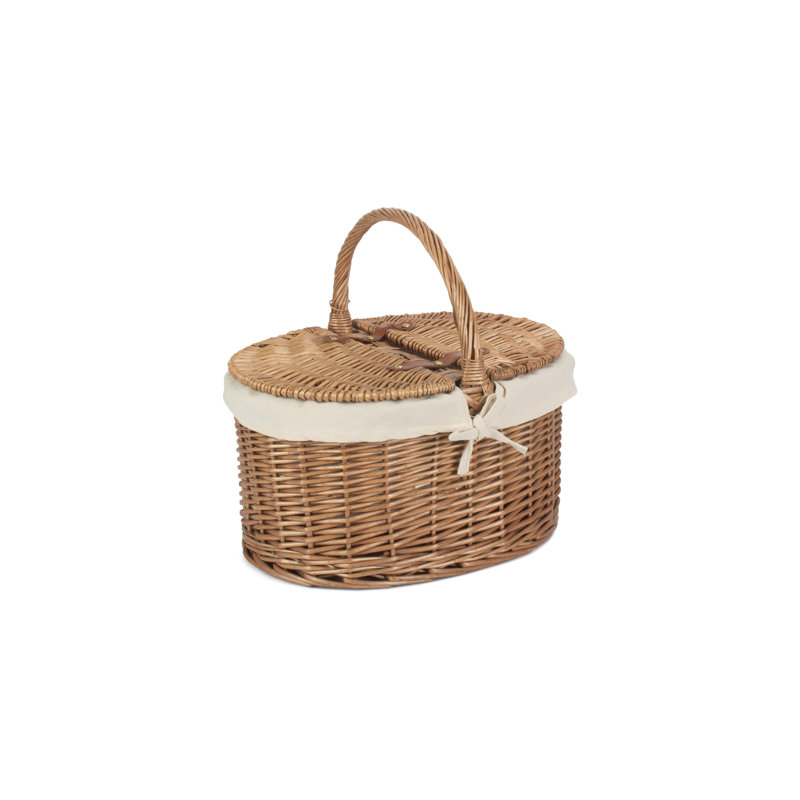 Wicker Lidded Oval Picnic Hamper Basket with Lining