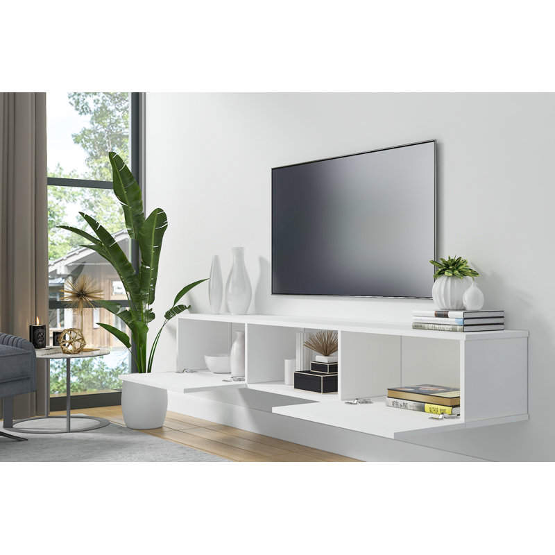 Meuble télé flottant de 71 po Sculley, Blanc