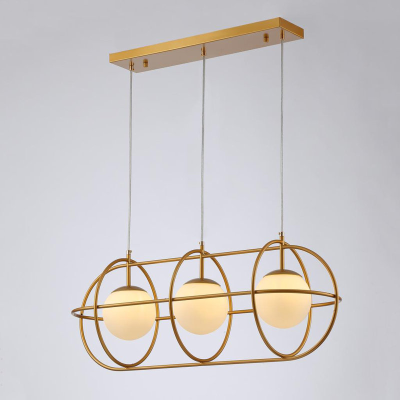 Luminaire suspendu linéaire à 3 lumières pour îlot de cuisine avec détails en verre Barberena