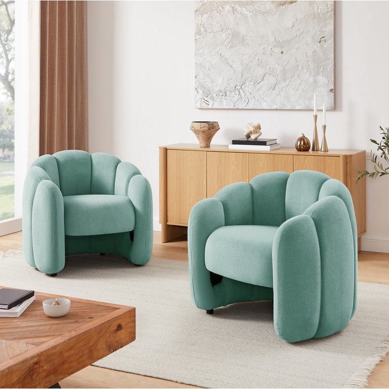 Mona 35.04'' W Modern Tufted Flannel Upholstered Accent Barrel Chair (Set of 2), Green