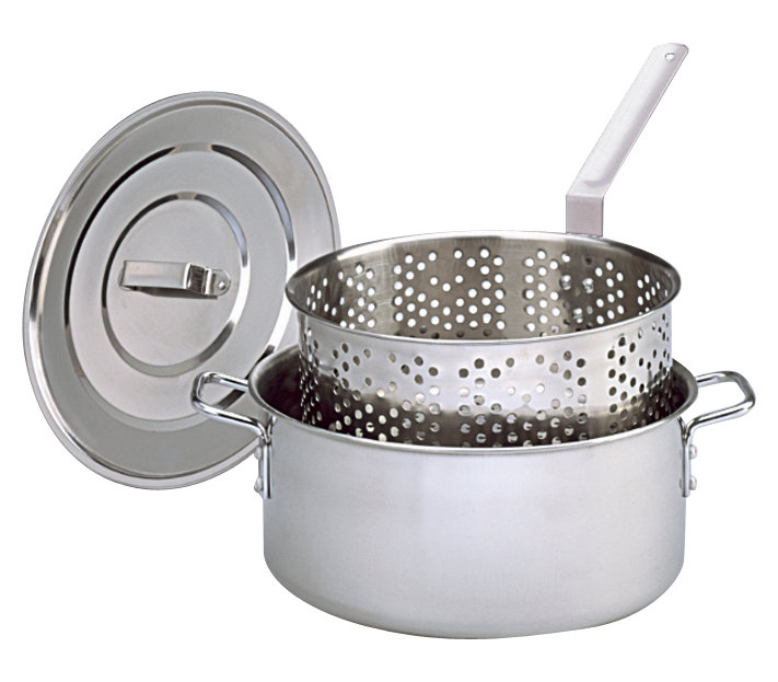 King Kooker 9 Qt. Stainless Steel Fry Pan with Lid, Two Helper Handles and Punched Stainless Steel Basket with Heat Resistant Handle King Kooker