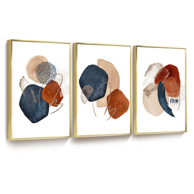 Abstrait moderne - ensemble de 3 reproductions de photos sur toile