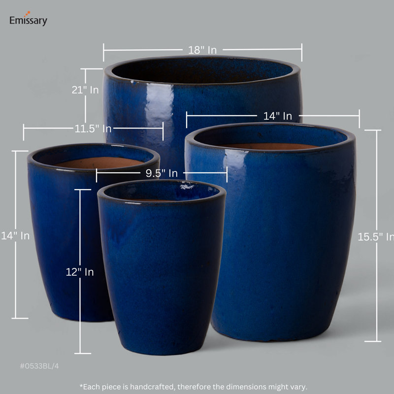 Handmade Ceramic Planter, Blue, 14" H x 11.5" W x 11.5" D