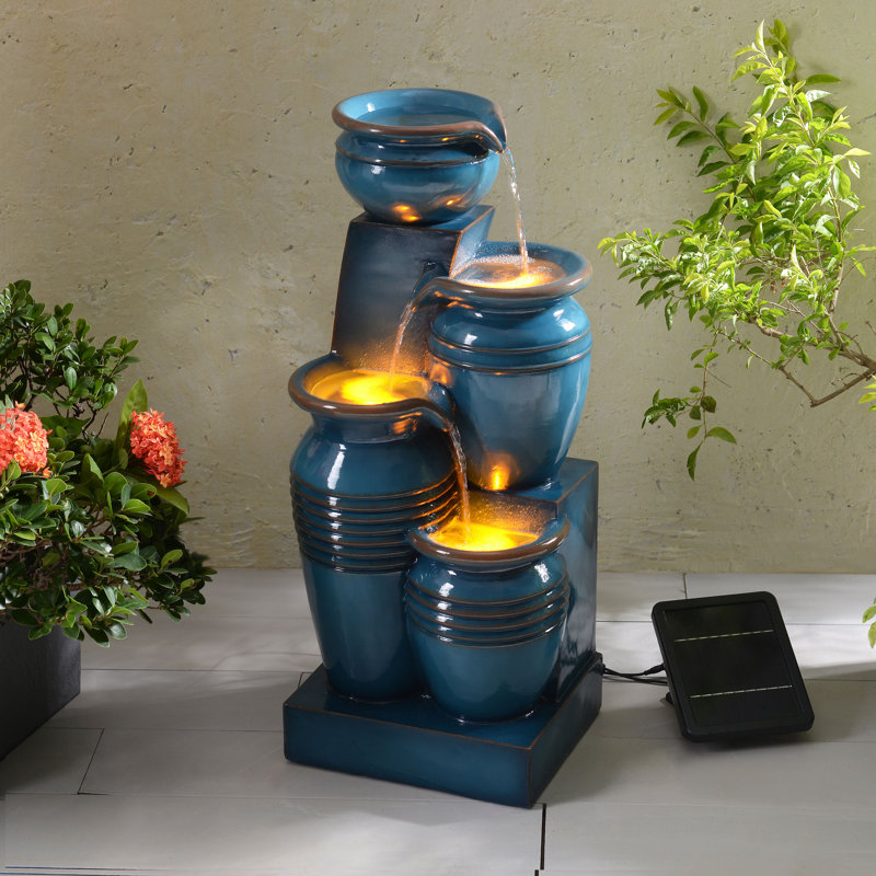 Weather Resistant Floor Fountain with Light, Blue