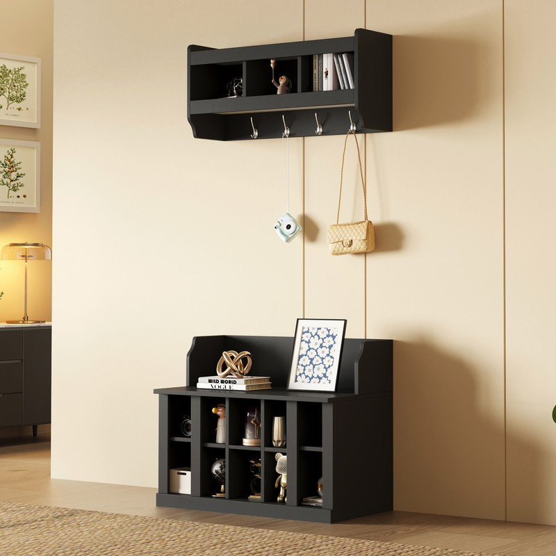 Arbre d'entrée avec rangement pour chaussures Raequawn, Noir