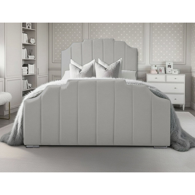 Tyrion Upholstered Bed , Small Double (4'), Light Silver