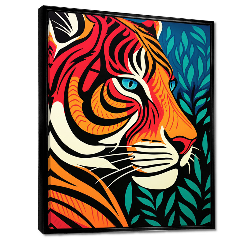 Portrait de tigre dans les bois, rétro - reproduction d'art mural tigre, Toile avec cadre flottant noir