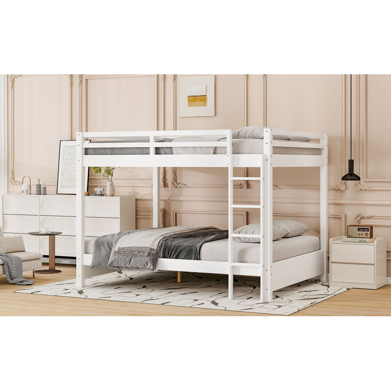Lit superposé grand en bois avec échelle, blanc, Blanc