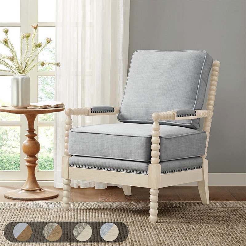 Fauteuil Accent, Tissu gris pâle, Bois beige