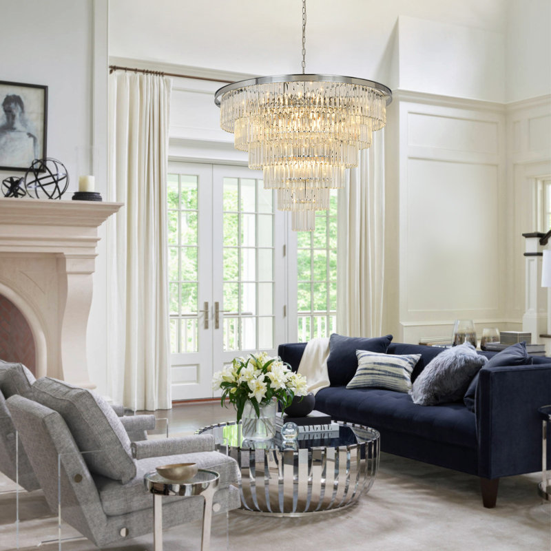 Lustre en cristal Makinlee, H 30,31 po x l 39,37 po x P 39,37 po, 22 lumières, Chrome chrome